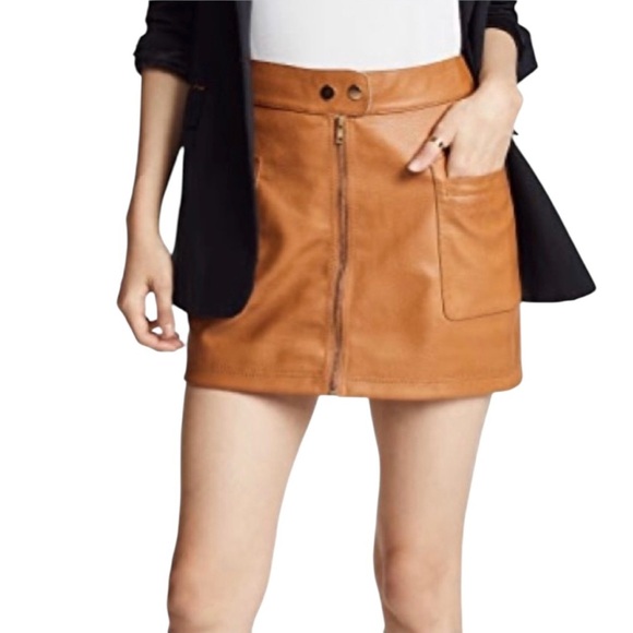 Free People Dresses & Skirts - Free People ~ Women’s Copper Faux Leather Zip-Up A-Line Mini Skirt ~ Size 2